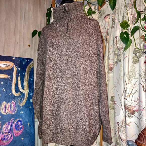 Vintage 90s Wool Zipper Turtleneck Brown Heathered Knit by Woolworths XL Unisex - Picture 5 of 8